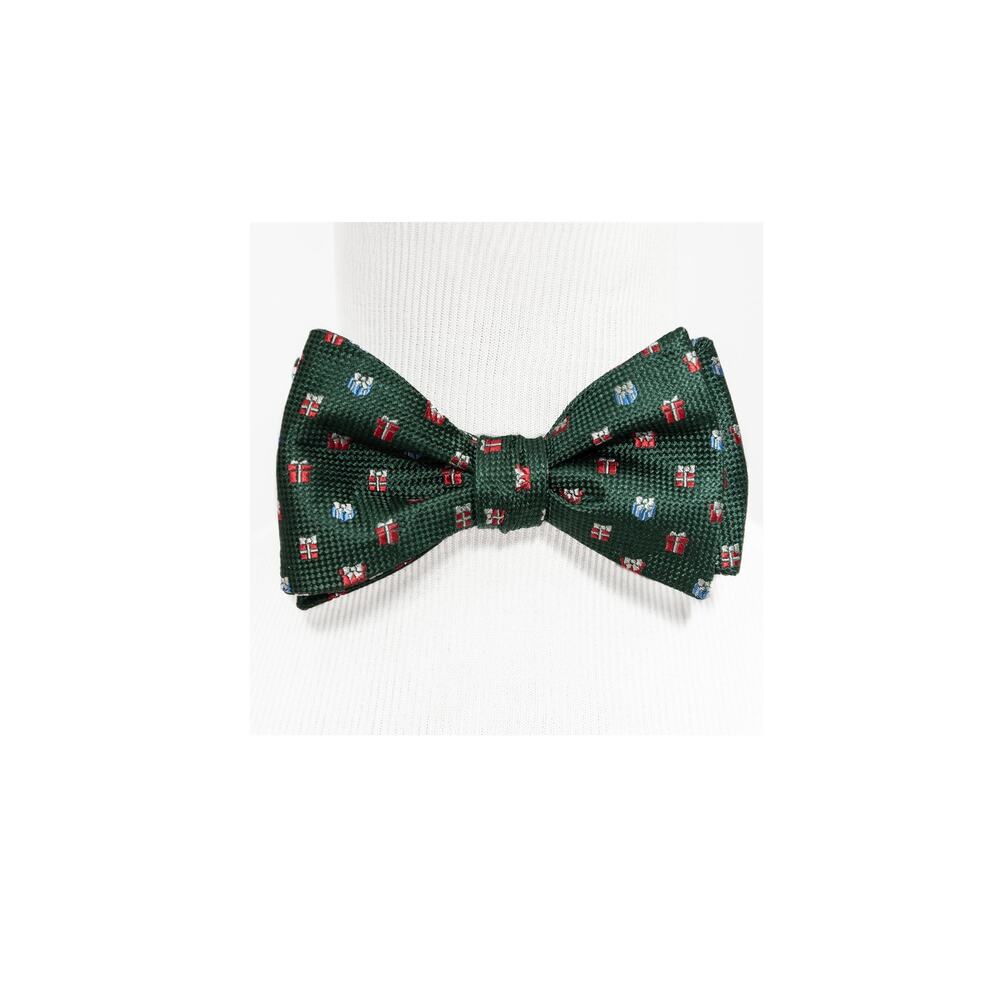 New Daniel Cremieux Green Christmas Presents 100% Silk Self Tie Bow Tie Bowtie
